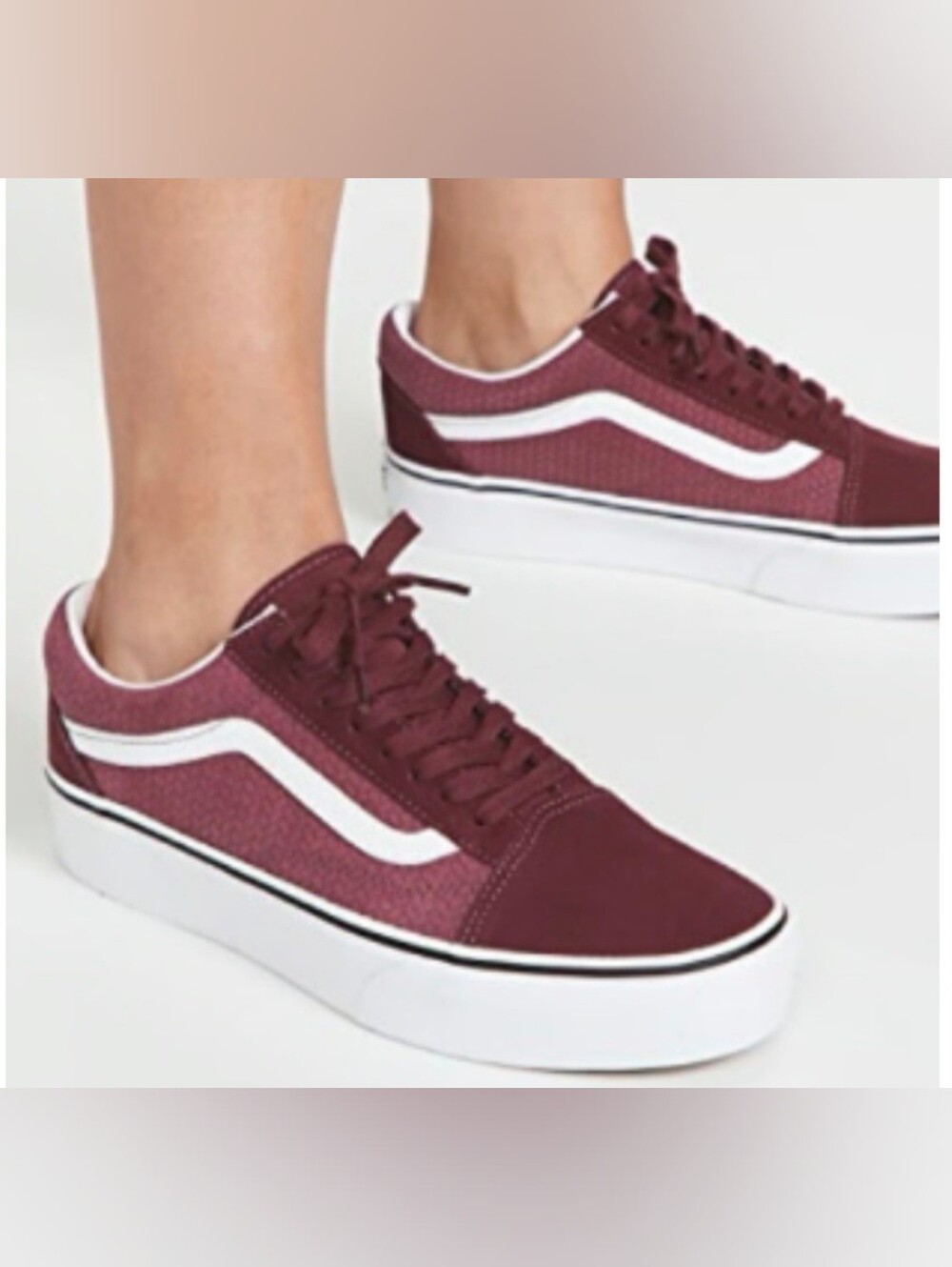 Vans Burgundy and White Low-Top Platform Sneakers